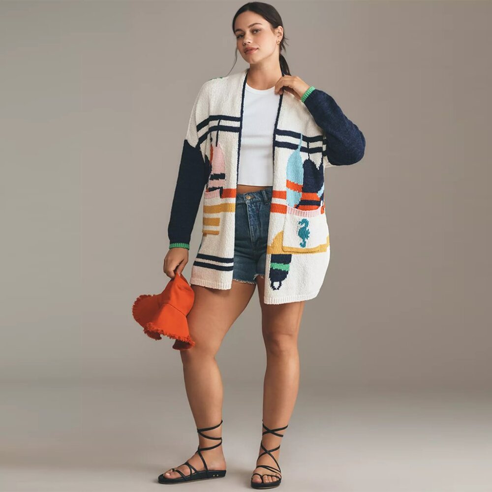 ANTHROPOLOGIE MAEVE Nautical Buoy Cardigan Sweater - SIZE 1X - Picture 3 of 9
